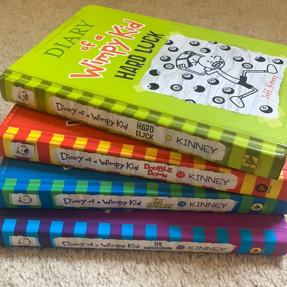 Diary of a Wimpy Kid books. Volumes 8,11,12,13. Excellent condition. 4/20$ or 6$